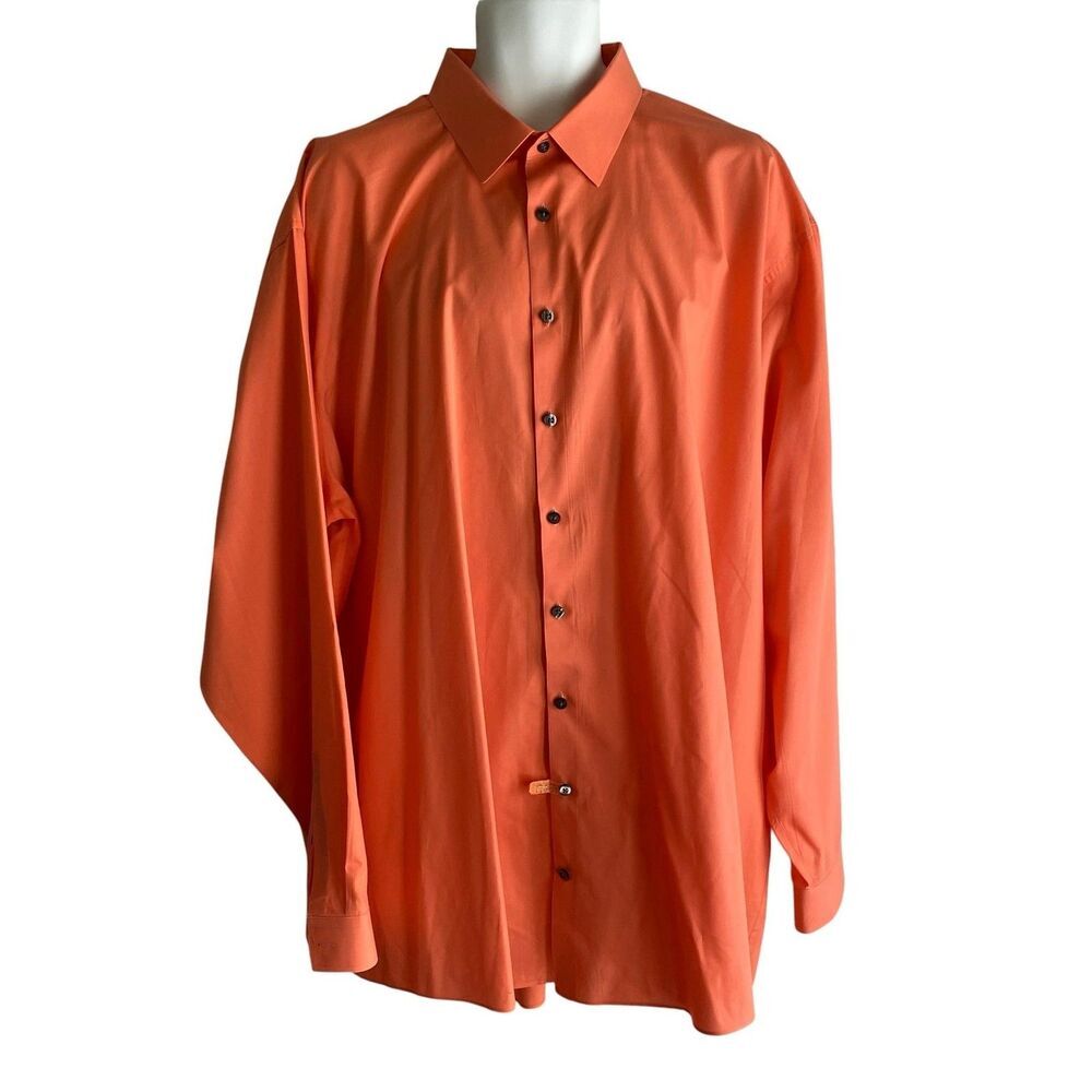 J. Ferrar Shirt Mens 20 Orange Solid Long Sleeve Big & Tall Stretch Button Front